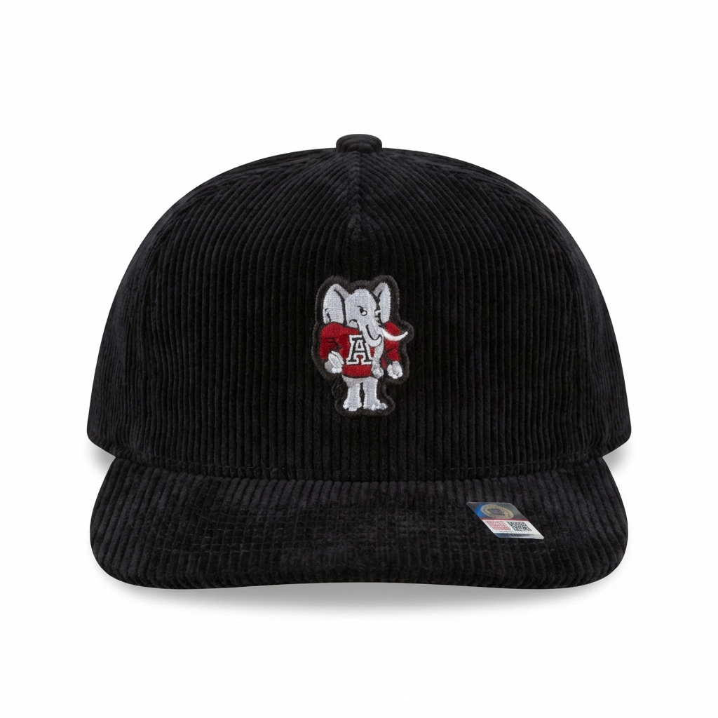 Corduroy Big Al Patch Snapback Hat - Black