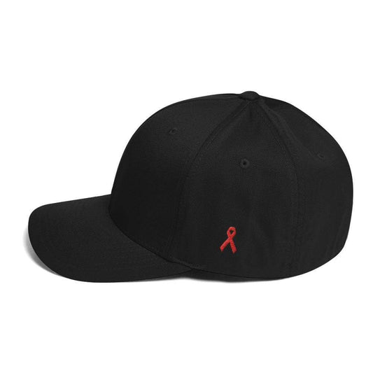HIV/AIDS or Blood Cancer Awareness Fitted Hat with Red Ribbon on the Side