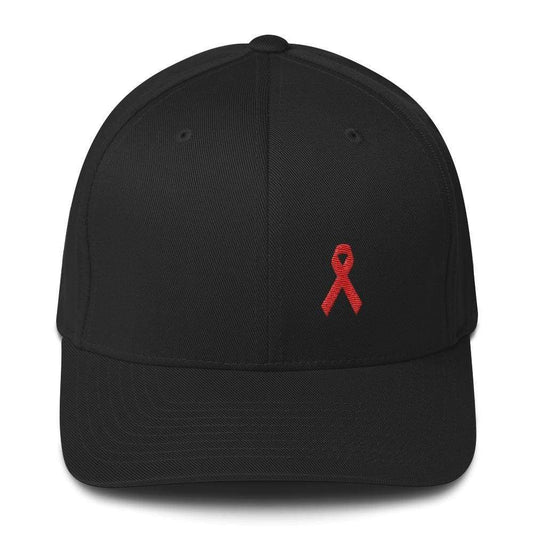 HIV/AIDS or Blood Cancer Awareness Fitted Hat with Red Ribbon
