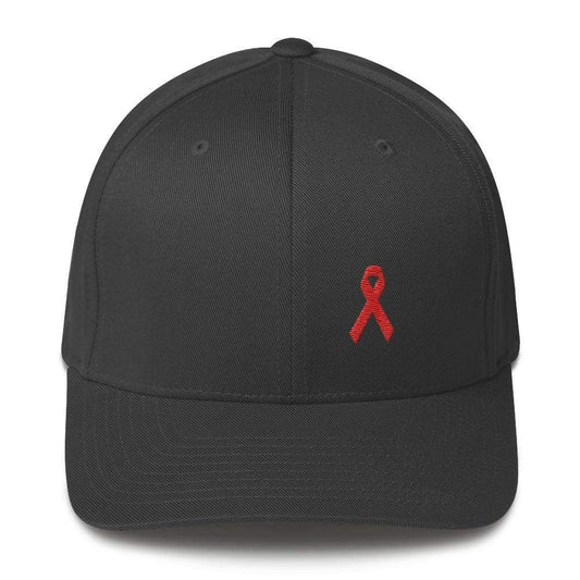 HIV/AIDS or Blood Cancer Awareness Fitted Hat with Red Ribbon