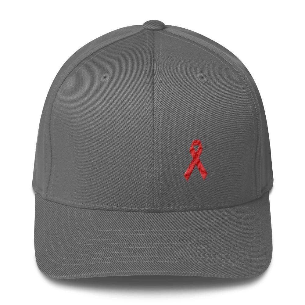 HIV/AIDS or Blood Cancer Awareness Fitted Hat with Red Ribbon