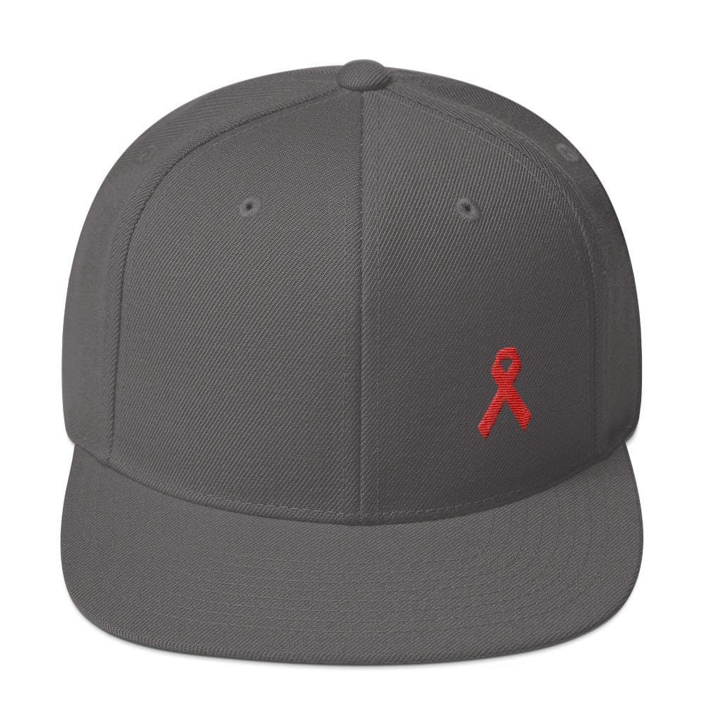 HIV/AIDS or Blood Cancer Awareness Red Ribbon Flat Brim Snapback Hat