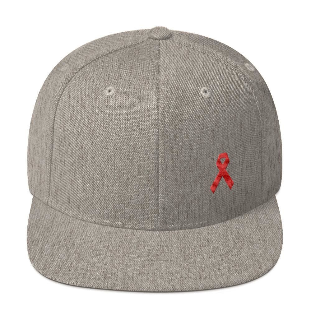 HIV/AIDS or Blood Cancer Awareness Red Ribbon Flat Brim Snapback Hat