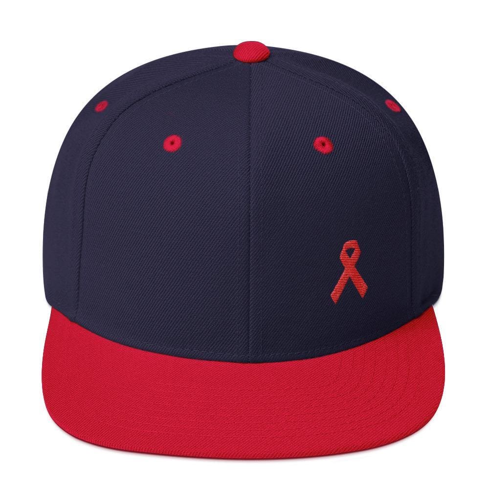 HIV/AIDS or Blood Cancer Awareness Red Ribbon Flat Brim Snapback Hat
