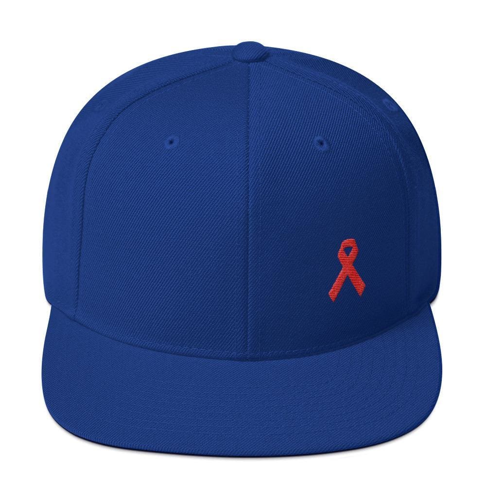 HIV/AIDS or Blood Cancer Awareness Red Ribbon Flat Brim Snapback Hat