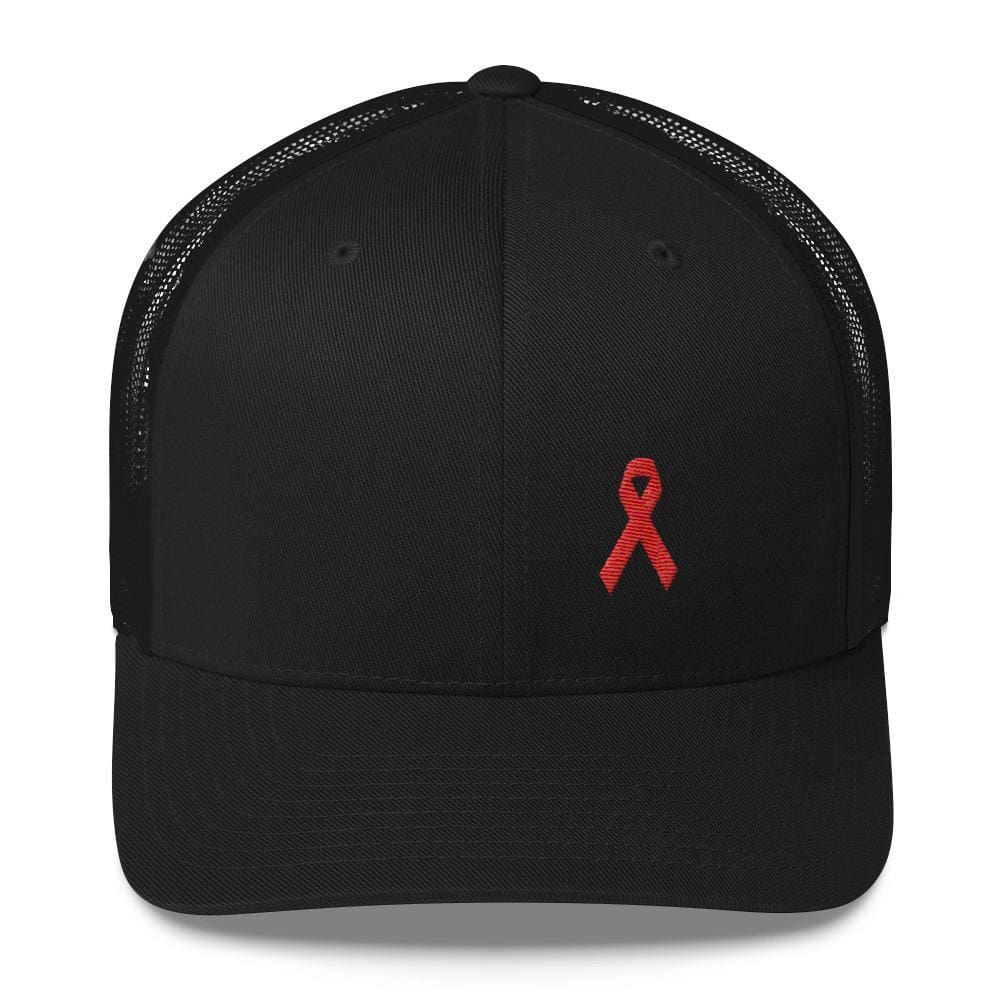 HIV/AIDS or Blood Cancer Awareness Red Ribbon Snapback Trucker Hat