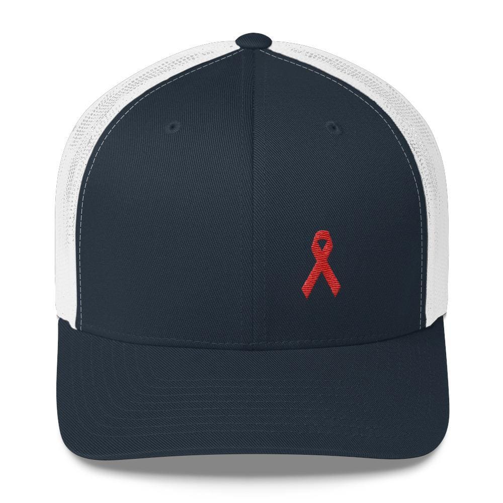 HIV/AIDS or Blood Cancer Awareness Red Ribbon Snapback Trucker Hat