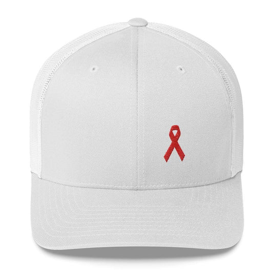 HIV/AIDS or Blood Cancer Awareness Red Ribbon Snapback Trucker Hat