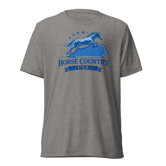 Horse Country USA T-Shirt | Blue Horse & Kentucky Outline | Elite Tri-Blend