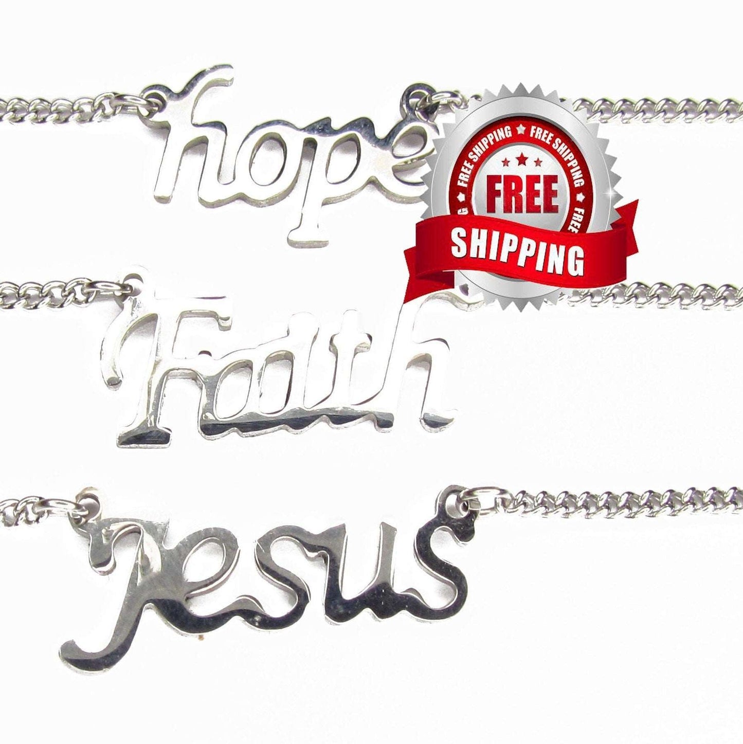 EDM cut Silver Hope Faith Jesus Choker Necklace Cross Pendant Cutout Necklace Chain for Girls Women Christian Jewelry script jewellery