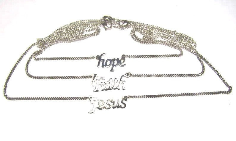 EDM cut Silver Hope Faith Jesus Choker Necklace Cross Pendant Cutout Necklace Chain for Girls Women Christian Jewelry script jewellery