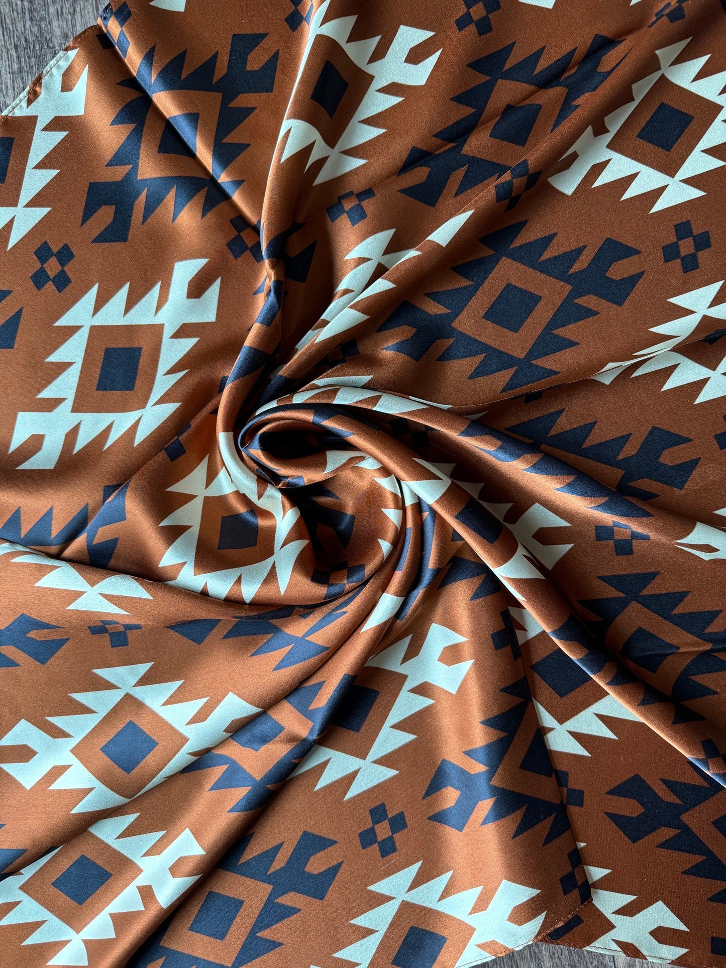 100% Silk Wild Rag Cognac Rust Brown Black Ivory Tribal Native pattern by Double B Wild Rags