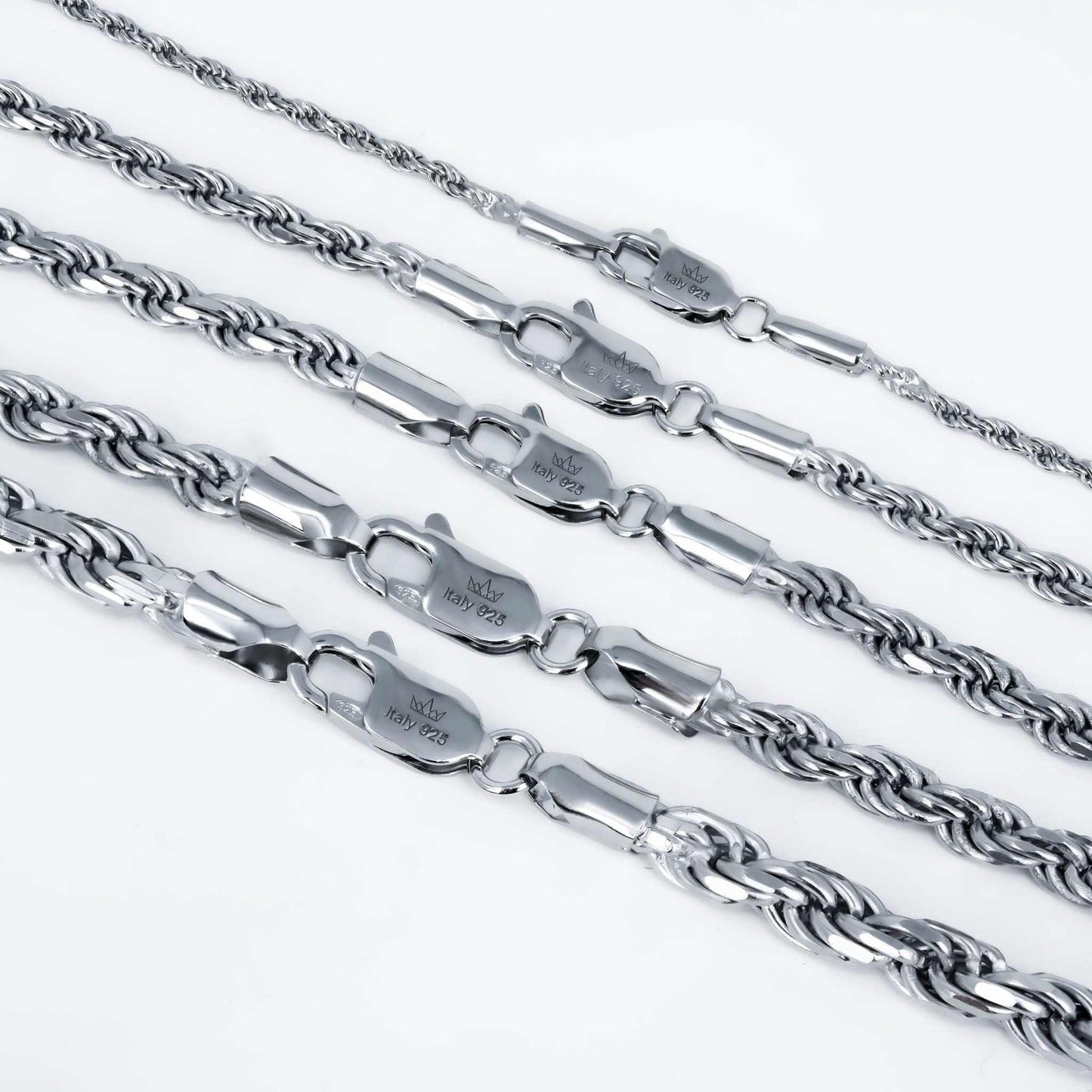 Solid Real 925 Sterling Silver Rope Chains 1.5-4mm 18-30 inches Italy