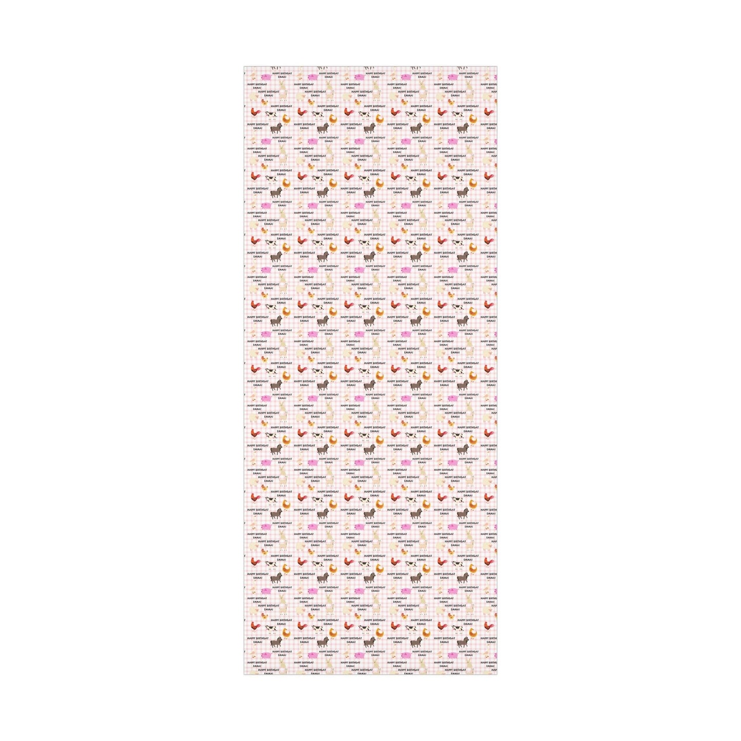 Farm Animal Gingham Personalized Birthday Wrapping Paper