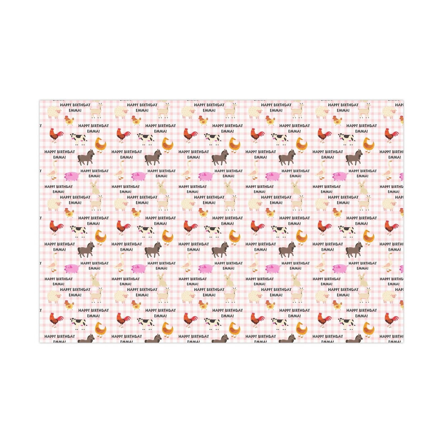 Farm Animal Gingham Personalized Birthday Wrapping Paper