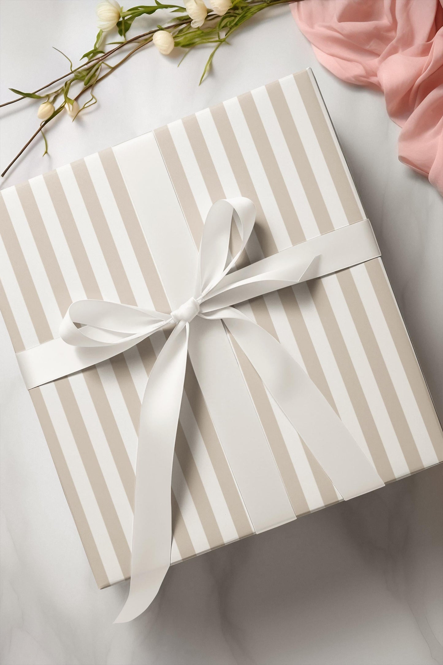 Beige Neutral Striped Holiday Wrapping Paper