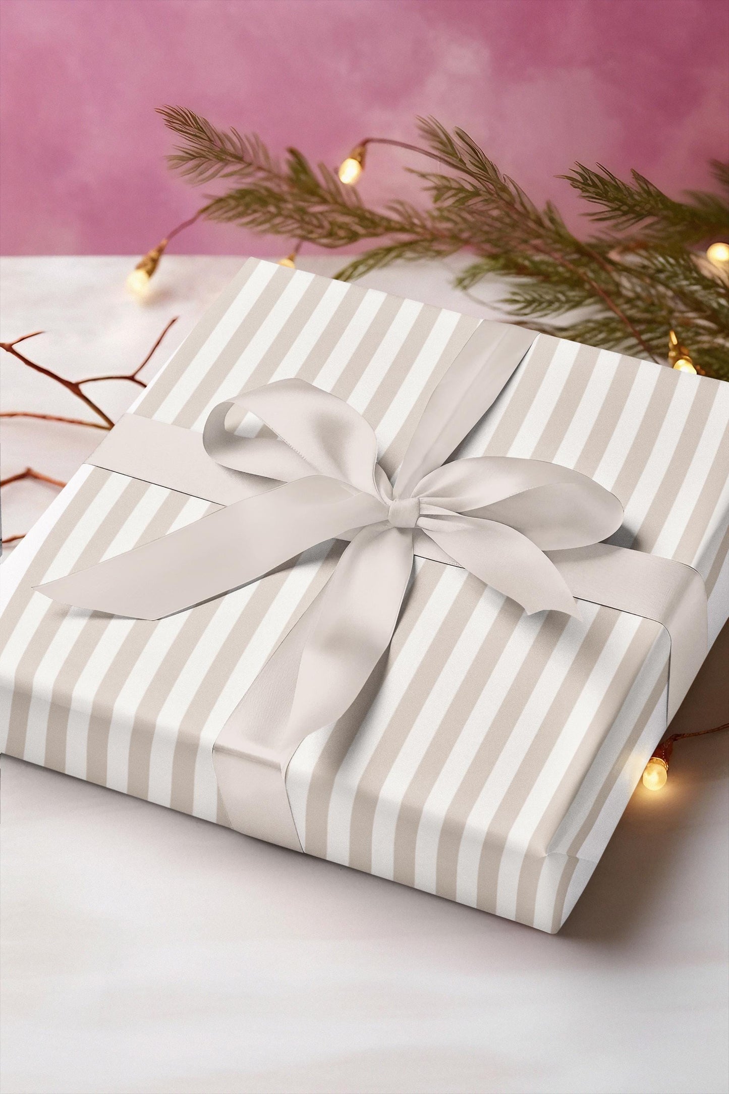 Beige Neutral Striped Holiday Wrapping Paper