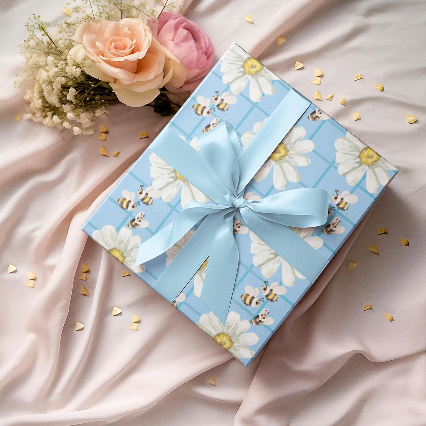 Bumblebees and Daisies Wrapping Paper