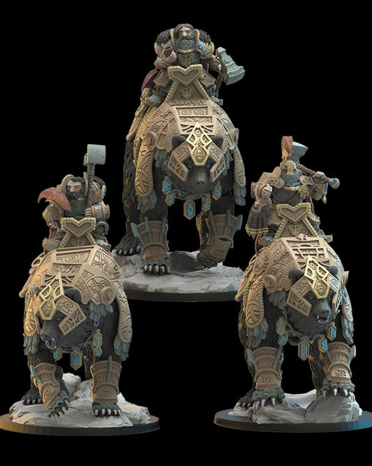 3d Printed Dwarf Bear Riders x3 by Lost Kingdom Miniatures