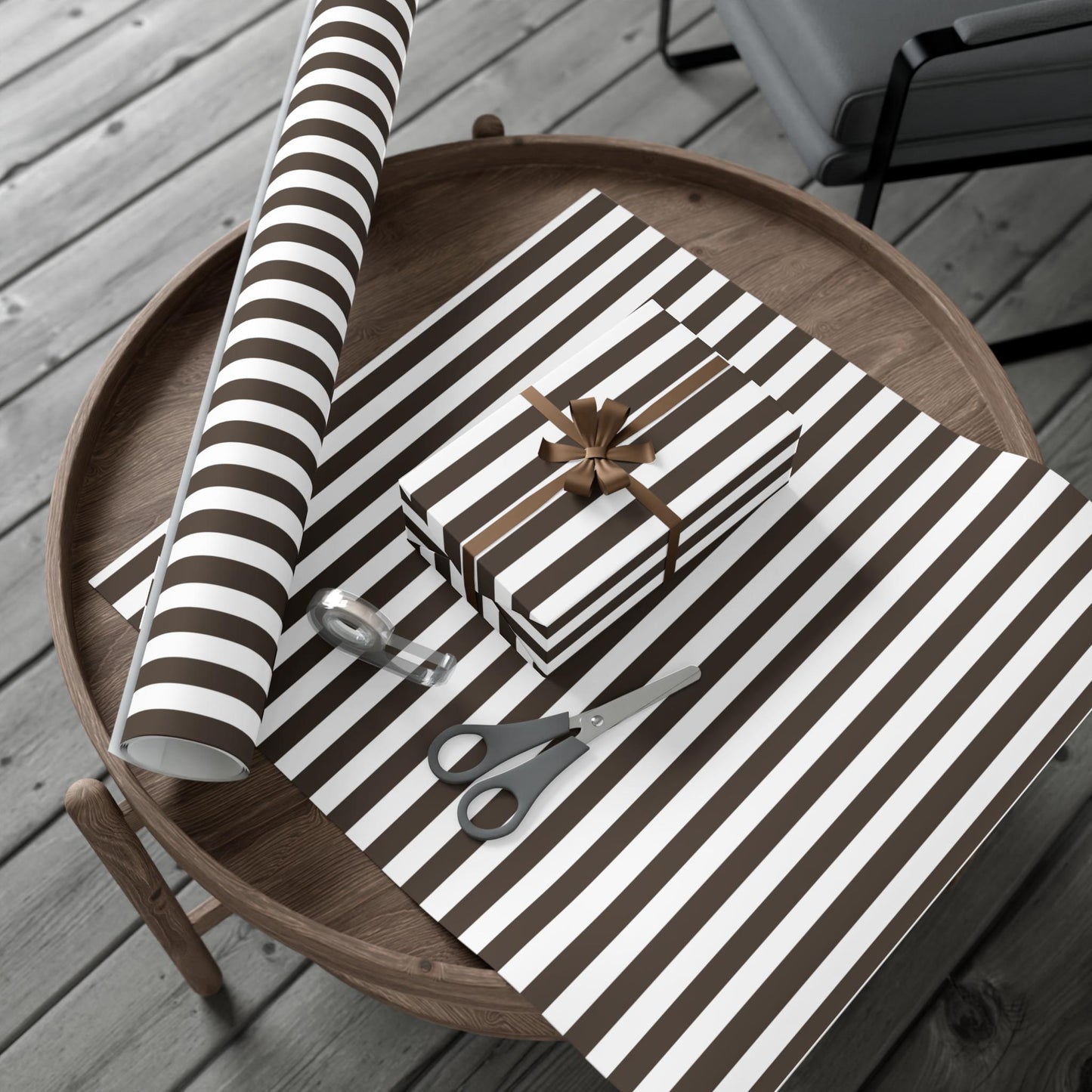 Espresso Brown Stripe Wrapping Paper