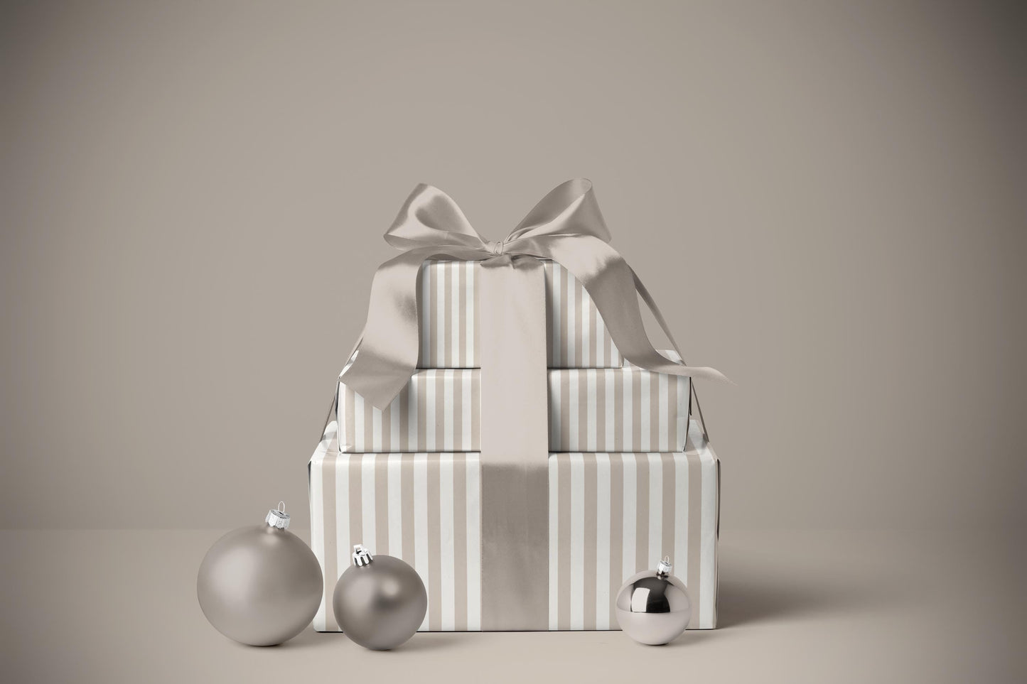 Beige Neutral Striped Holiday Wrapping Paper