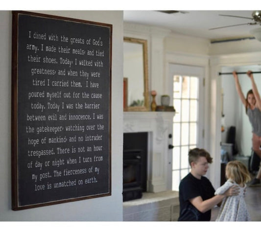 Large wall art / Signs / wall hanging / inspirational quotes / home decor /I dined with the greats of God's army today. Framed wood sign