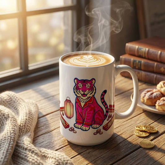 Mahjong Night Tigers - Lantern Lit Luck - 15oz Mug