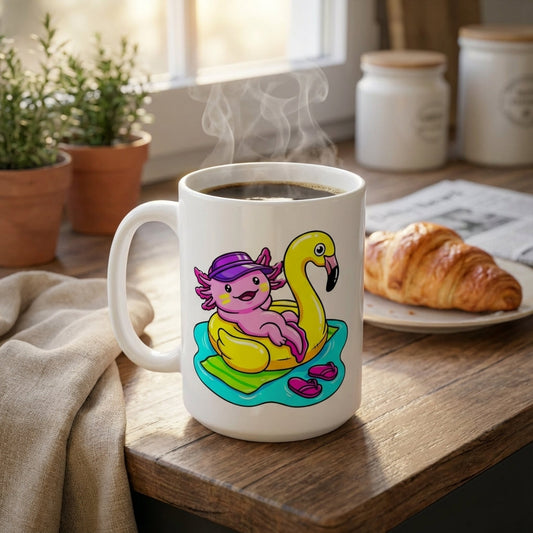 Pool Party Axolotls - Poolside Axolotl Sunbather - 15oz Mug
