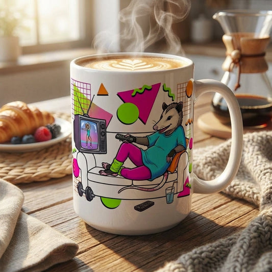Neon Aerobics Possums - Retro Relaxation - 15oz Mug