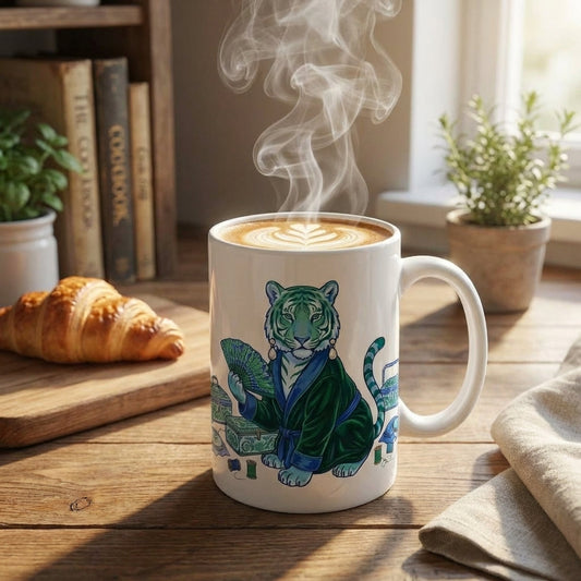 Mahjong Night Tigers - Grandmillennial Glam - 15oz Mug