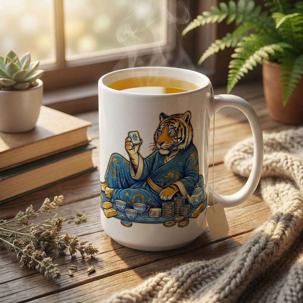 Mahjong Night Tigers - Fortune Favors the Bold - 15oz Mug