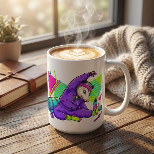 Neon Aerobics Possums - Workout Warm-up - 15oz Mug