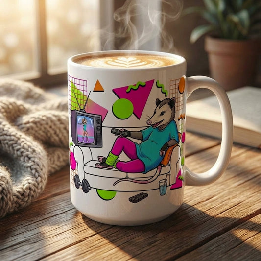 Neon Aerobics Possums - Retro Relaxation - 15oz Mug