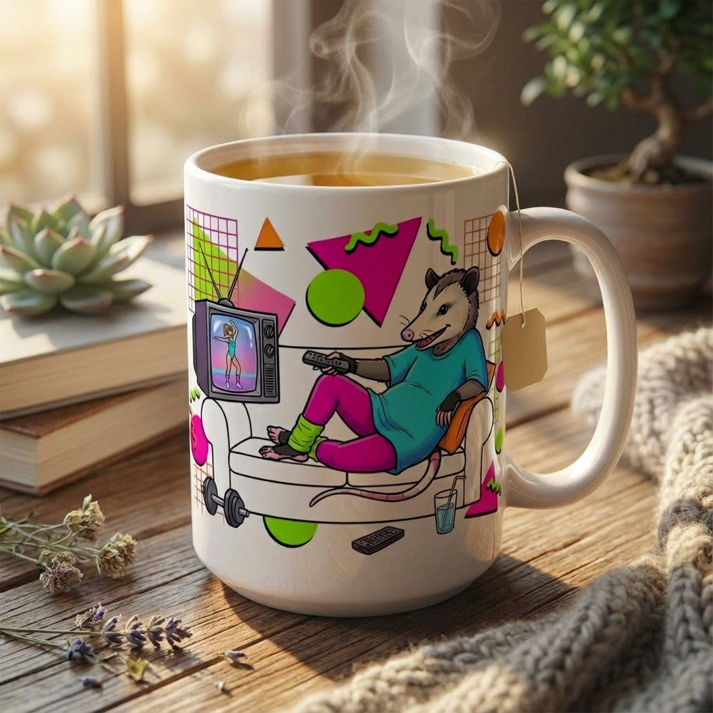 Neon Aerobics Possums - Retro Relaxation - 15oz Mug