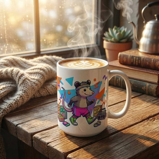 Neon Aerobics Possums - Step Touch Superstar - 15oz Mug
