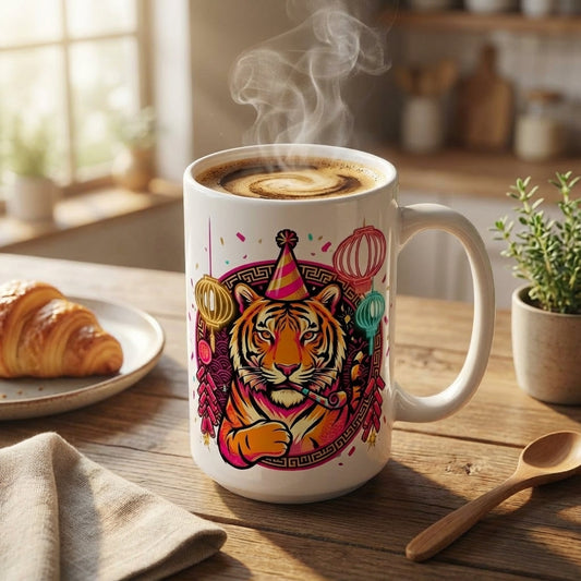 Mahjong Night Tigers - Neon New Year - 15oz Mug
