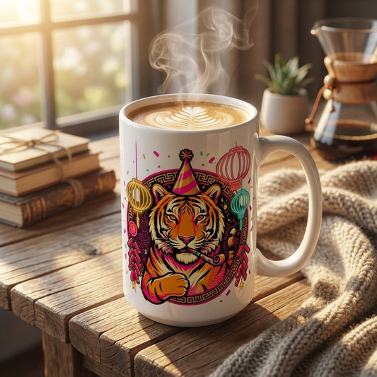 Mahjong Night Tigers - Neon New Year - 15oz Mug