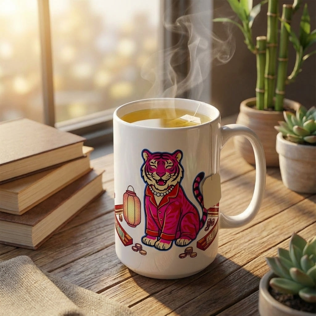 Mahjong Night Tigers - Lantern Lit Luck - 15oz Mug