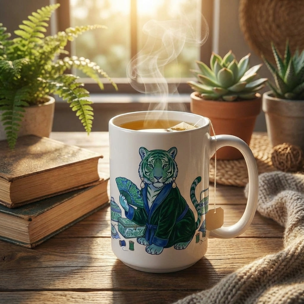 Mahjong Night Tigers - Grandmillennial Glam - 15oz Mug
