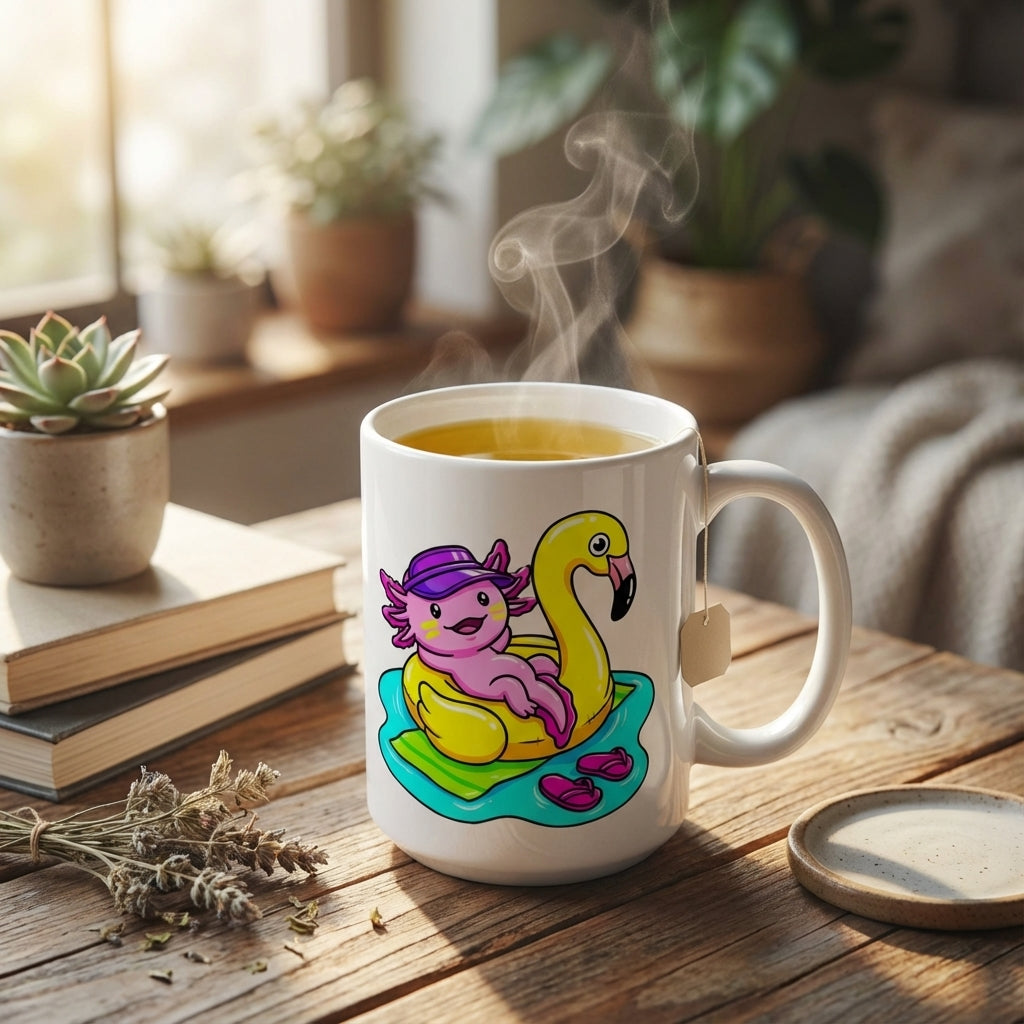 Pool Party Axolotls - Poolside Axolotl Sunbather - 15oz Mug