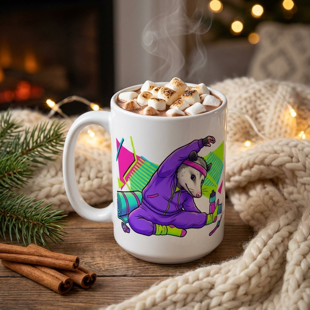 Neon Aerobics Possums - Workout Warm-up - 15oz Mug
