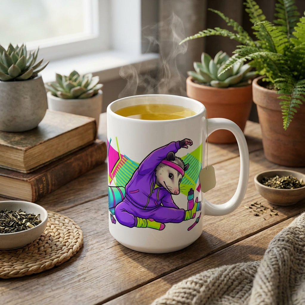 Neon Aerobics Possums - Workout Warm-up - 15oz Mug
