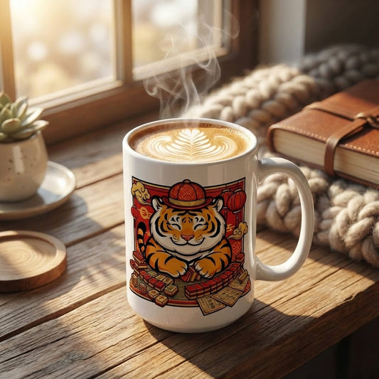 Mahjong Night Tigers - Tile Shuffler - 15oz Mug