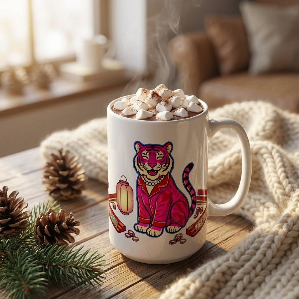 Mahjong Night Tigers - Lantern Lit Luck - 15oz Mug