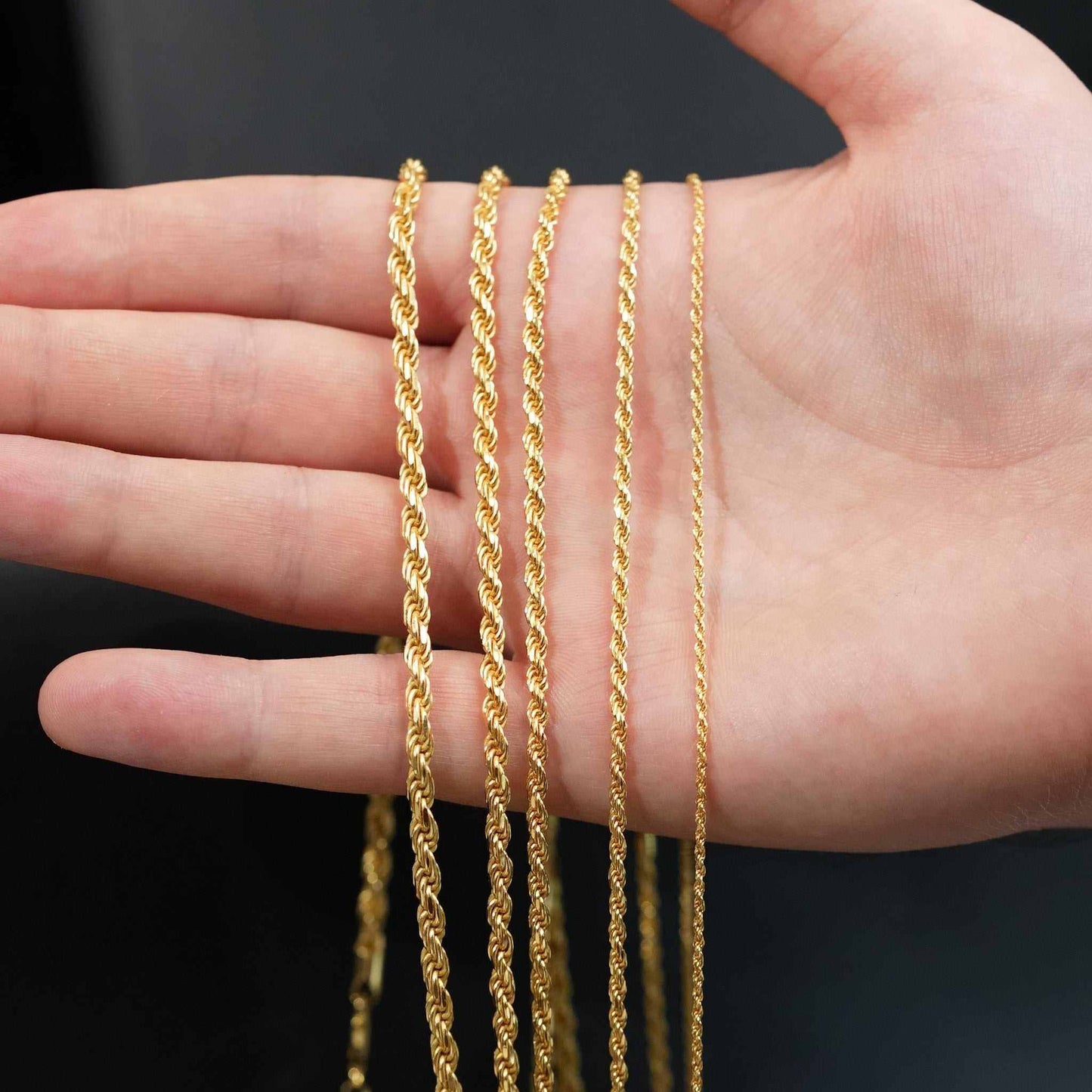 14K Gold Rope Chains in 925 Sterling Silver