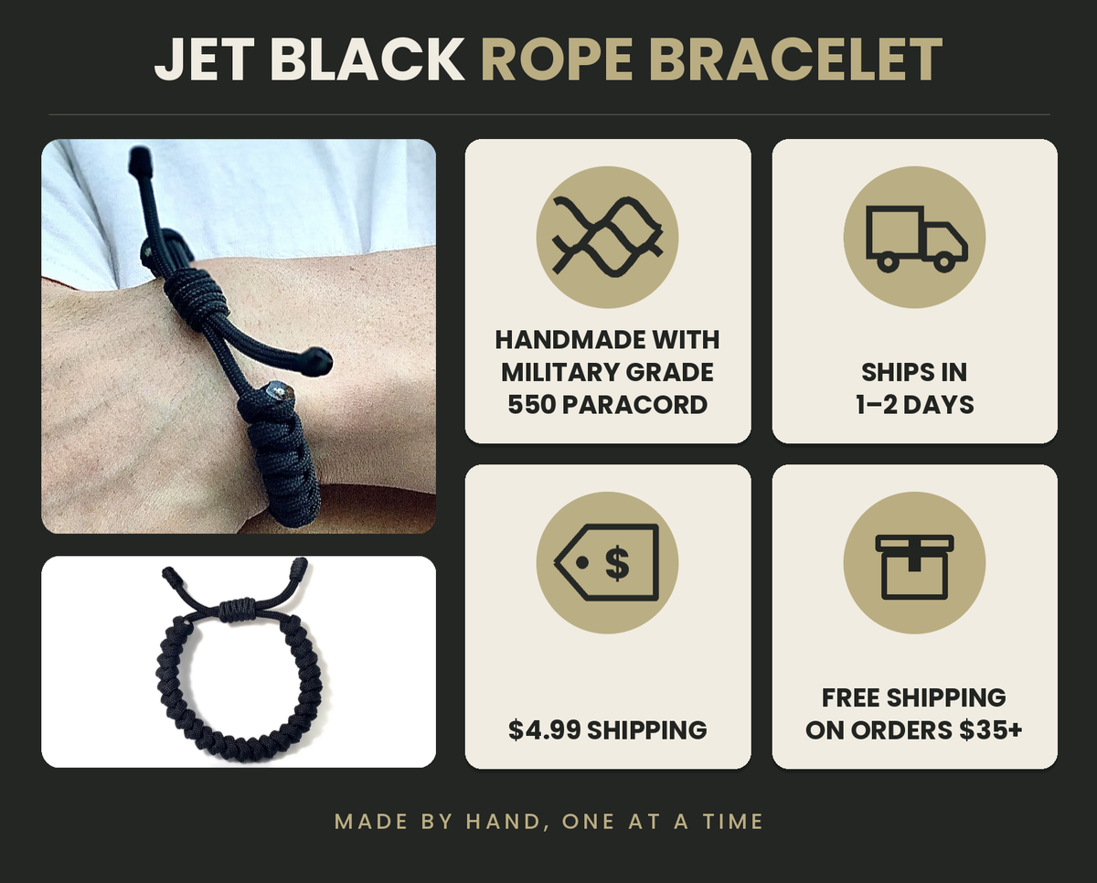 Engineered Jet Black Rope Bracelet – Handmade 550 Paracord Design