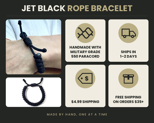 Engineered Jet Black Rope Bracelet – Handmade 550 Paracord Design