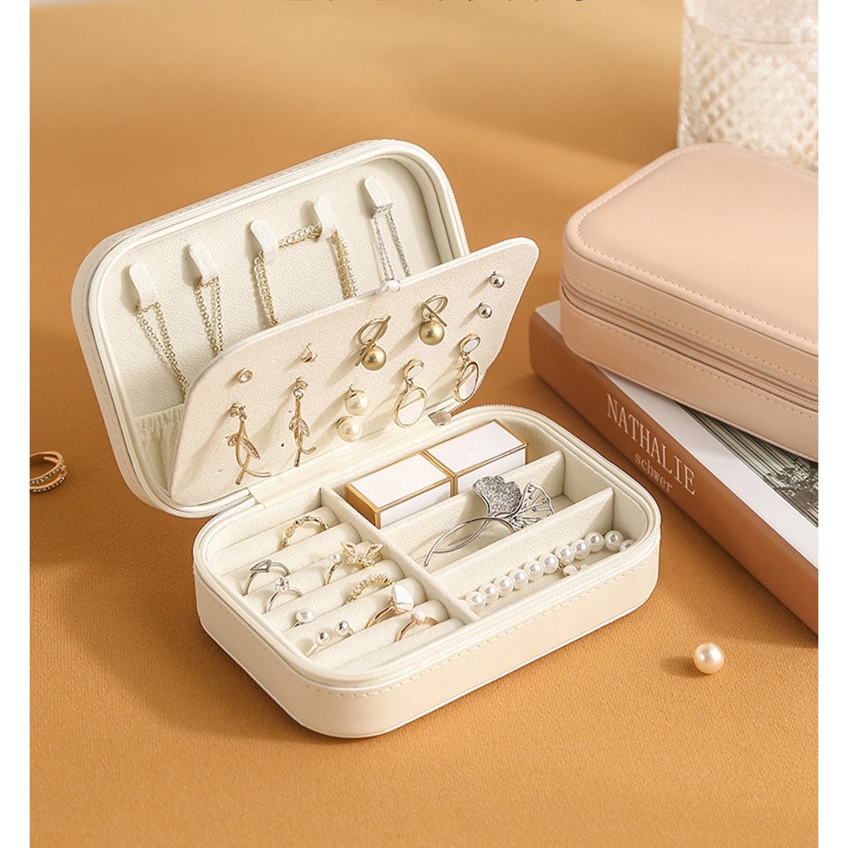 PU Leather Travel Jewelry Organizer – Small Box with 3 Compartments