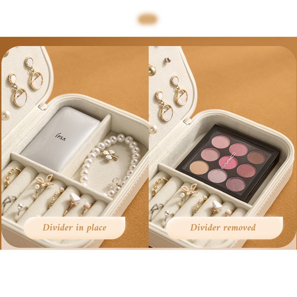 PU Leather Travel Jewelry Organizer – Small Box with 3 Compartments