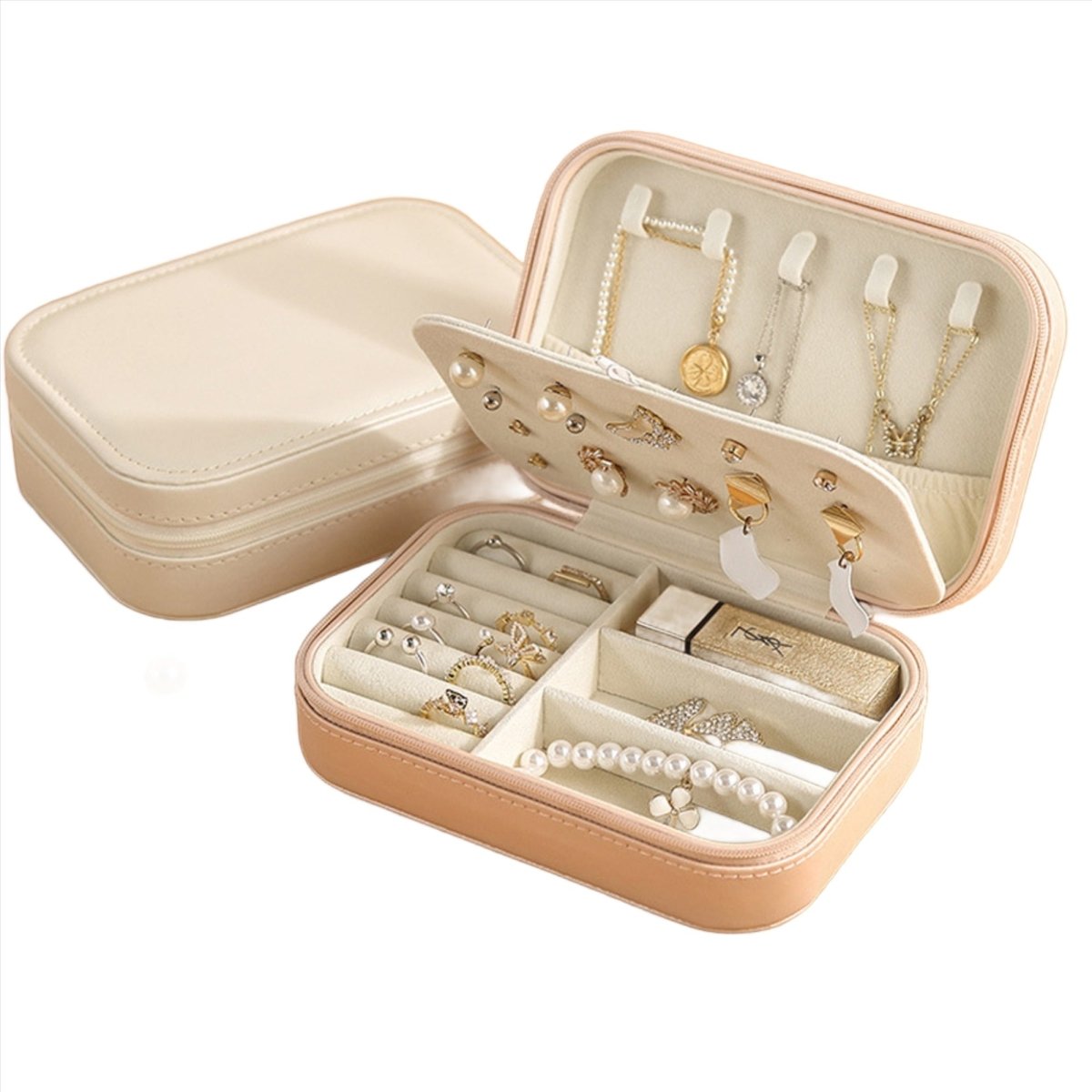 PU Leather Travel Jewelry Organizer – Small Box with 3 Compartments